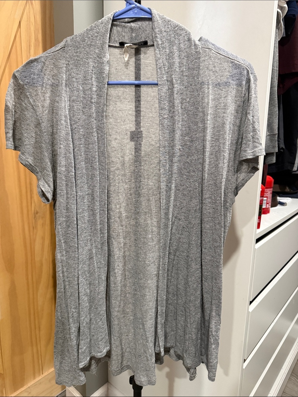 Women's Open-Front Short-Sleeve Gray Cardigan
